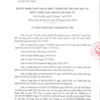 Thông tin pháp lý dự án khu nhà ở và dịch vụ đô thị, công nghiệp Như Quỳnh 